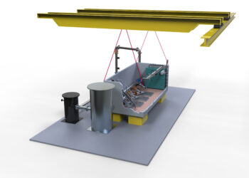 Prefab pump chamber placed on a testing setup